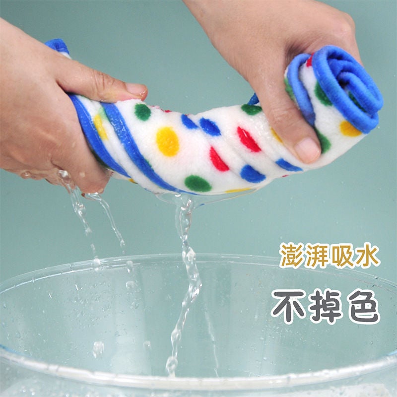 New Polka Dot Coral Fleece Rag Kitchen Wipe Table Thickened Water Absorbent Washing Square Household Towel With Lanyard Wipe Towel - Image 5